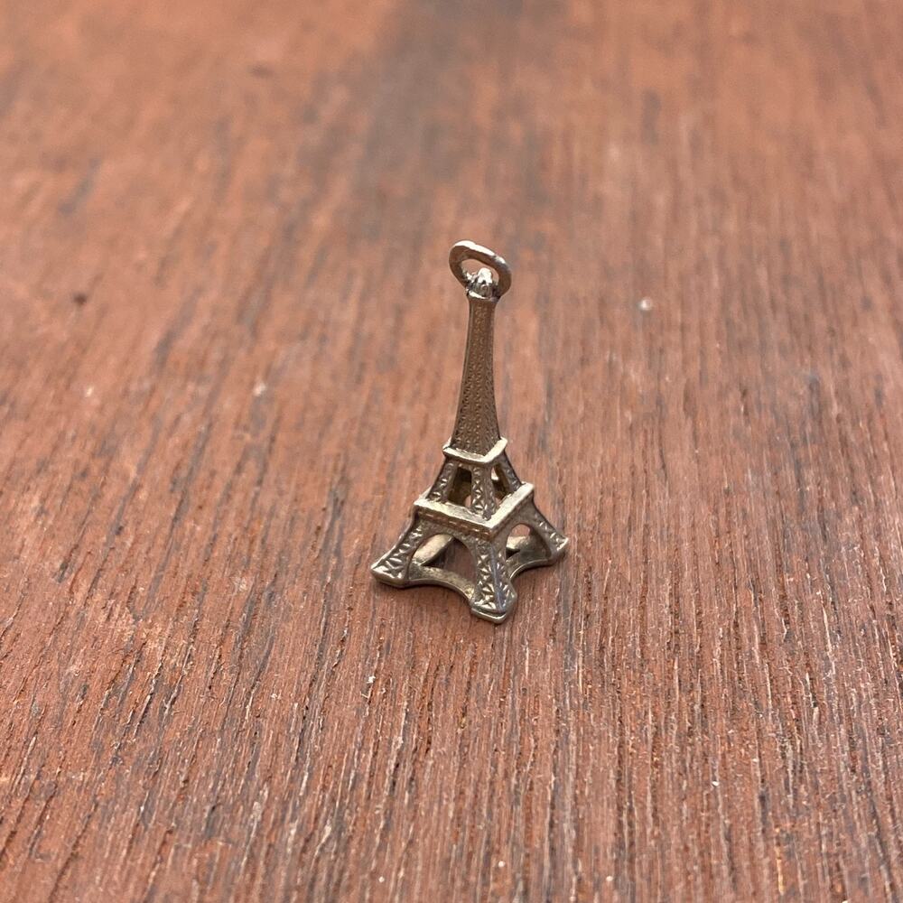 Vintage 925 Sterling Silver Paris Eiffel Tower Small Tiny Pendant Bracelet Charm